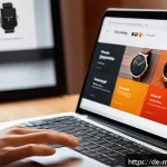 Home 16 행동경제학과 소비자 심리의 변화 - A vibrant online shopping scene focused on a laptop screen displaying a stylish product page with wa...