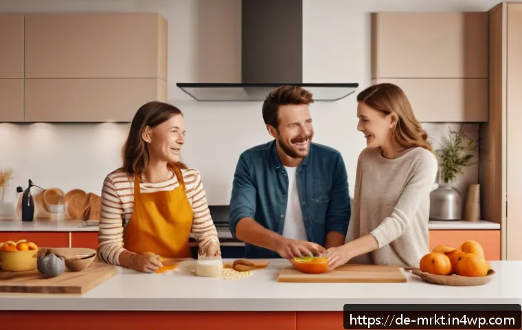 행동경제학적 광고 효과 분석 방법 - A warm, inviting advertisement scene featuring a happy German family in a modern kitchen setting, al...