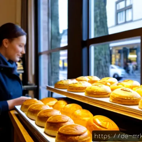 Home 17 행동경제학적 사고가 마케팅 성과에 미치는 영향 - Photorealistic German neighborhood bakery in Munich, warm morning sunlight through large windows, a ...